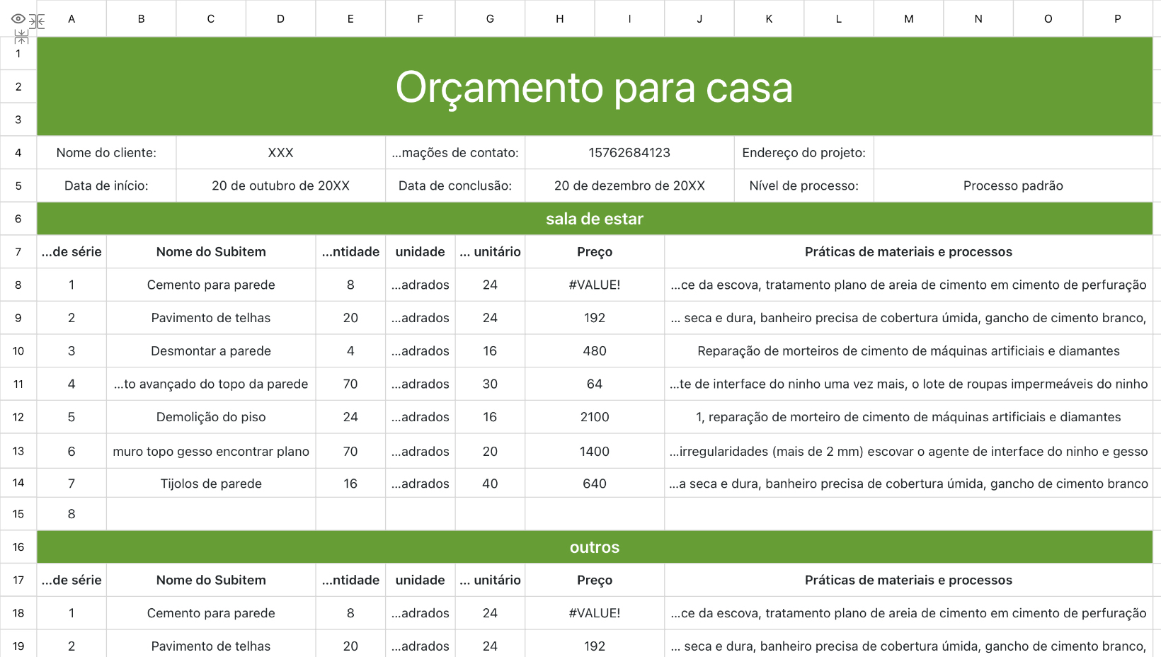 Orçamento para casa